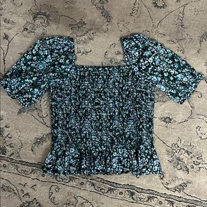 J. Crew Blue Floral Smocked Blouse